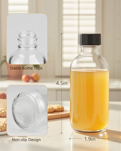 6 Pack 4 oz Clear Glass Bottles with Lids - Boston Round Travel Containers