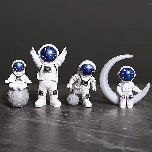 Set of 4 Astronaut Statues, Space Theme Resin Figurines for Desk Decor