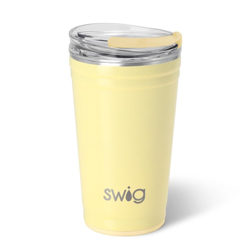 Swig Life 24oz Party Cup, Stackable Insulated Travel Coffee Tumbler with EZ Slider Lid, Cup Holder Friendly, Stainless Steel 24 oz Tumbler, Reusable Coffee Mug (Shimmer Buttercup)