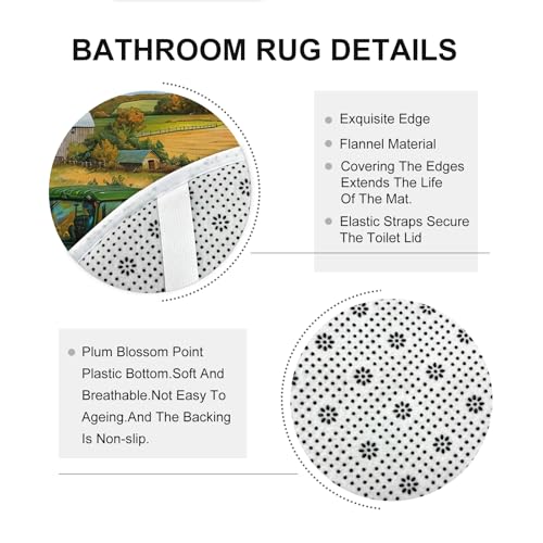 Green Tractor Farmhouse Bathroom Decor Set - 4 Piece Curtain & Rugs