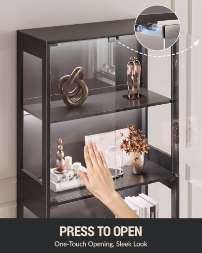 Zephome Black & Glass Double Door Display Cabinet with RGB LED Lights & Adjustable Shelves
