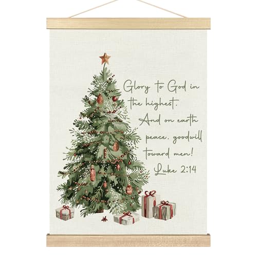 BCUANGD Christmas Tree Wall Art Christian Scripture Wall Decor with Wood Frame Winter-1, 12x16 Inches