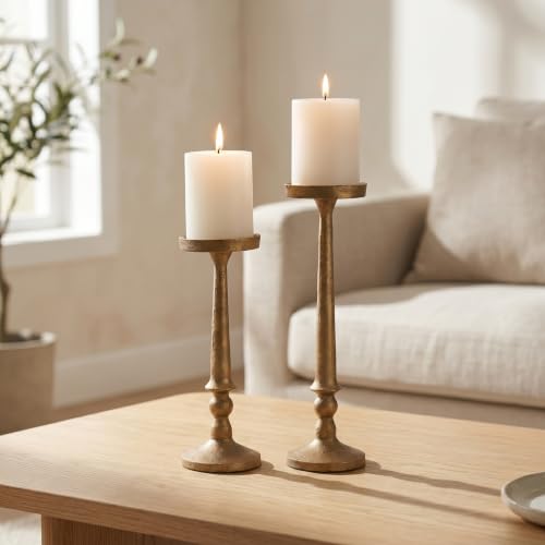 BANOMII Vintage Iron Candle Holders Set of 2 Antique Brass Gold