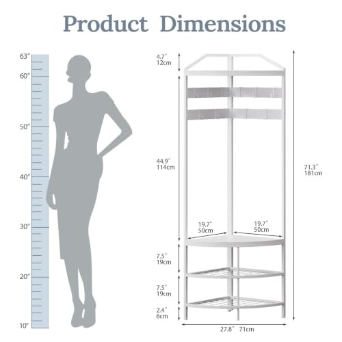 Corner Hall Tree with Shoe Bench and 10 Hooks - Freestanding Entryway Organizer