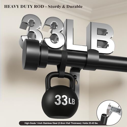Black Heavy-Duty Adjustable Curtain Rod with Finials, 1-Inch (66"-120")
