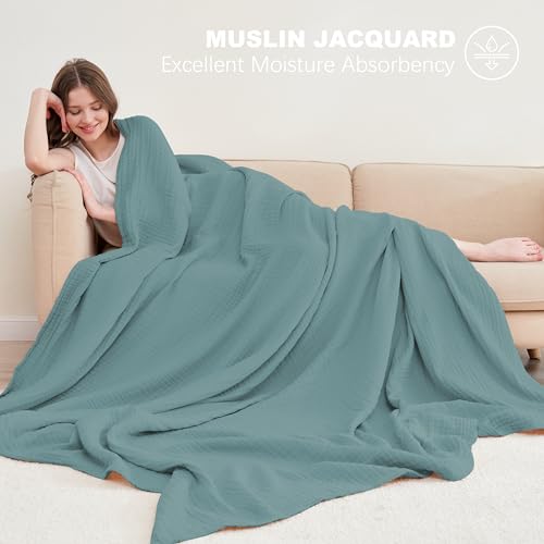 4-Layer Muslin Bed Blanket - Soft 100% Cotton, Green 55x80in