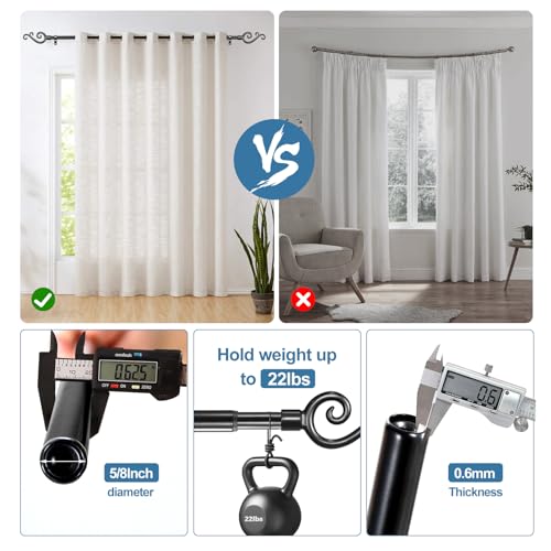 Adjustable Scroll Finial Curtain Rod Set, 5/8-inch, Black, 48-84 Inch