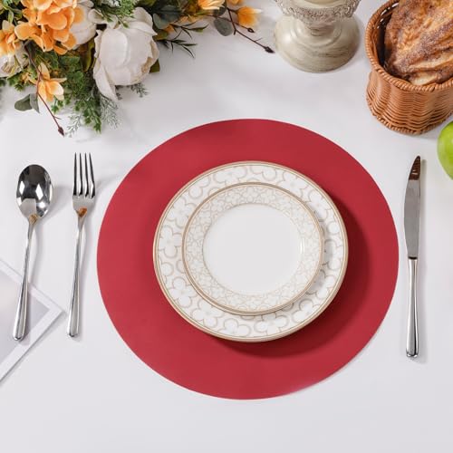 SHACOS 100 Pack 13 Inch Dark Red Disposable Round Placemats for Events - 2 Pack