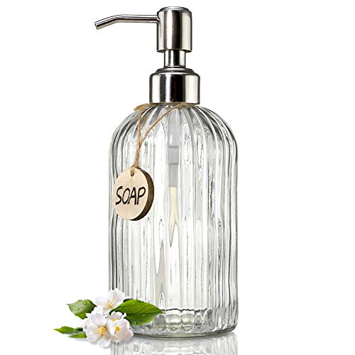JASAI 18 oz Clear Glass Soap Dispenser with Rust Proof Stainless Steel Pump