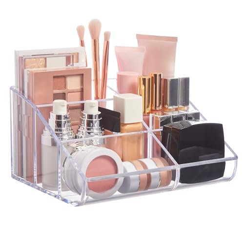 STORi Clear Plastic Vanity Makeup Organizer - 6 Compartments for Brushes & Palettes