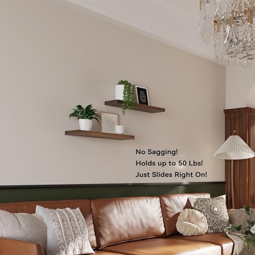 24-inch Solid Wood Floating Shelves - Set of 2 Rustic Wall Mount Shelves