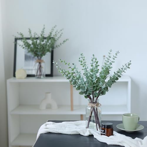 17.5-Inch Artificial Eucalyptus Stems in Glass Vase with Faux Water