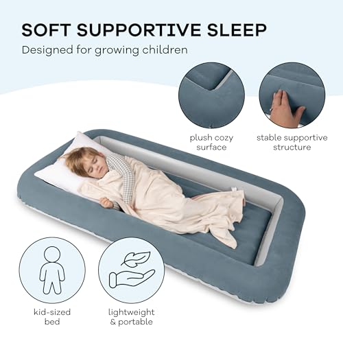 Inflatable Toddler Travel Bed with Safety Bumpers, 61x34 Inch Air Mattress