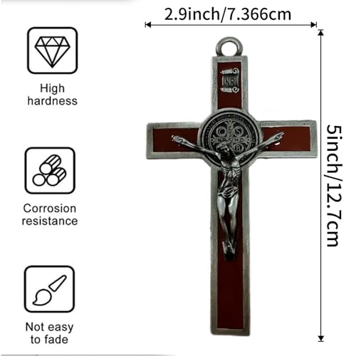St. Benedict Metal Wall Cross - 5-Inch Antique Silver Enamel Crucifix