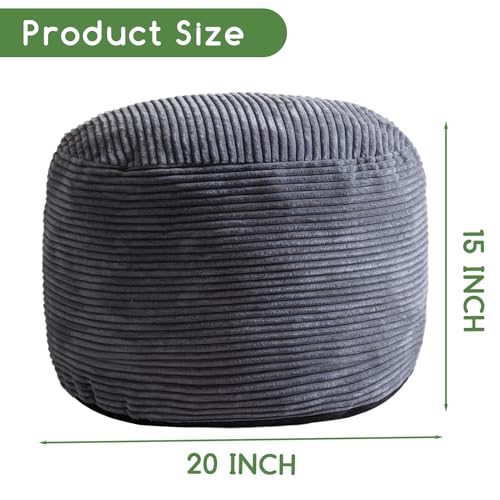 Round Plush Storage Pouf Ottoman - 20x15 Inch Floor Footrest, Dark Grey