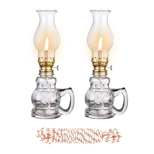 Clear Glass Kerosene Oil Lamps - 2 Pack Vintage Tabletop Lanterns