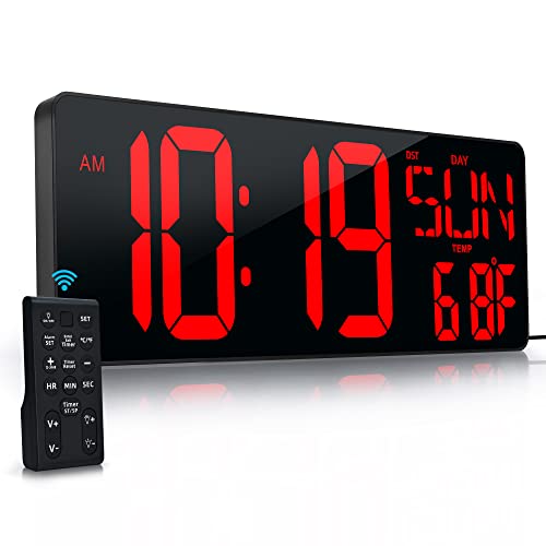 17.2-Inch Large Digital Wall Clock with Remote Control and LED Display