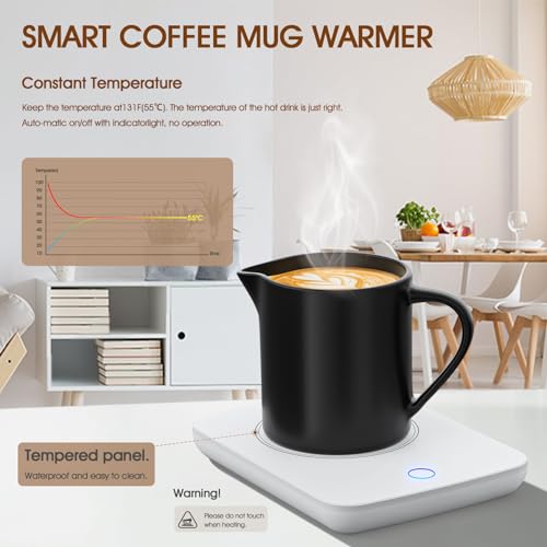 Misby White Coffee Mug Warmer – Auto Shut Off Desk Beverage Heater, Gravity-Induction, Keeps Drinks Warm