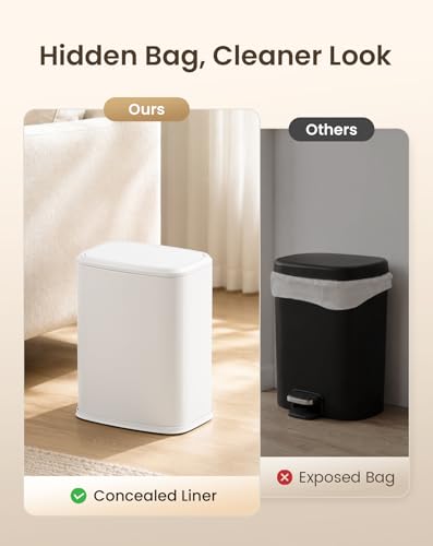 Small Bathroom Trash Can with Swing Lid, 2.1 Gallon Stainless Steel Garbage Can