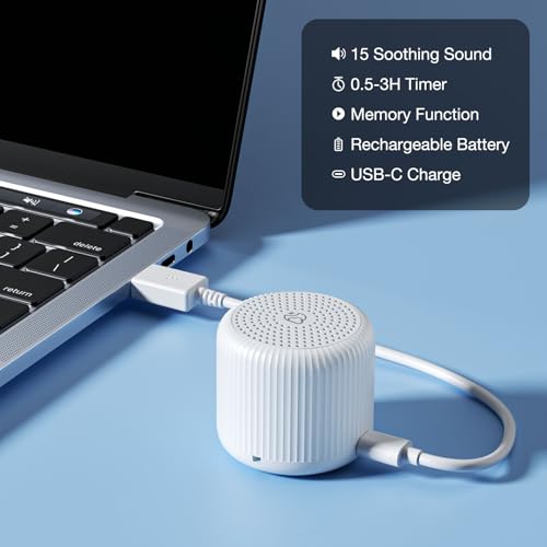 Mini Portable White Noise Machine with 15 Soothing Sounds & Sleep Timer