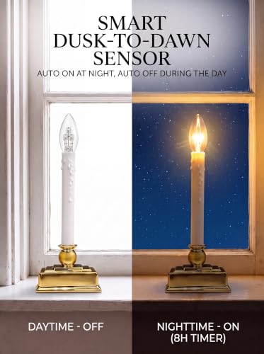 12-Inch Battery Operated LED Window Candle with Golden Base, Warm White, Timer
