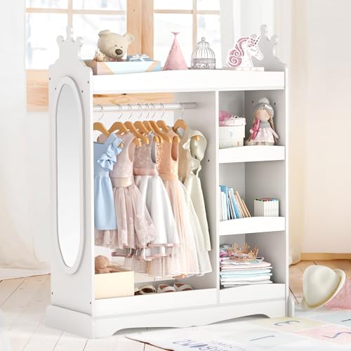 Kids Dress-Up Storage Armoire with Full-Length Mirror and Hooks