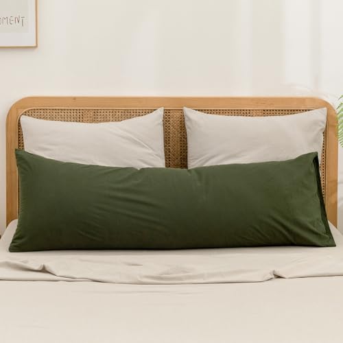 Olive Green Washed Cotton Body Pillowcase, 20 x 54 Inch Envelope Closure