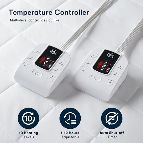 Queen Heated Mattress Pad with Dual Zone Comfort & 10 Heat Settings