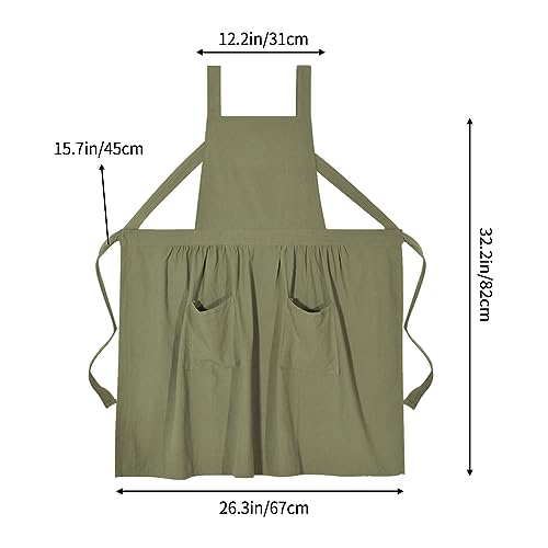 Vintage Cotton Pinafore Apron for Women, Adjustable Cross Back with Pockets