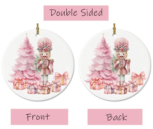 Pink Floral Nutcracker Ornament - Christmas Ceramic Tree Decoration - TTBDKKDM