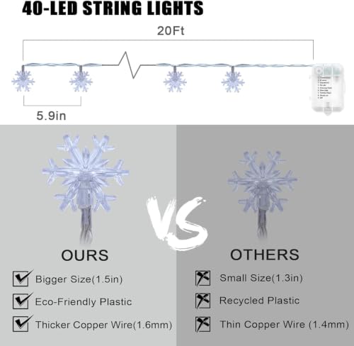Runleo Multicolor 20ft Snowflake Christmas Lights (40 LED) with Timer Remote