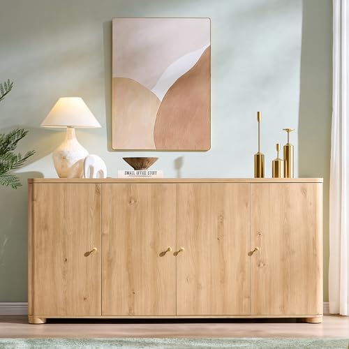 66-Inch Curved Buffet Sideboard Cabinet with 4 Doors and Adjustable Shelves