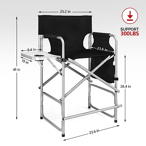 Portable Folding Director's Chair with Side Table & Footrest, Black