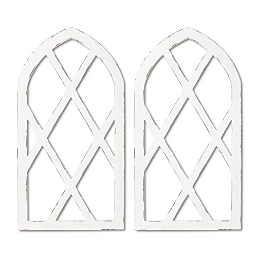 Rustic White Arched Window Frame Wall Decor, 16x31 Inch Farmhouse Set of 2