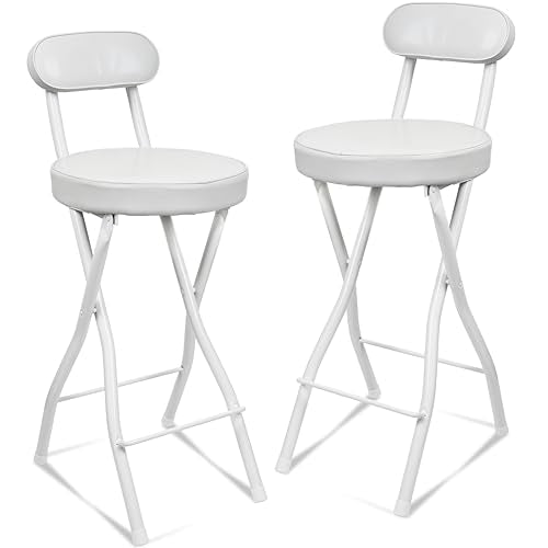 Portable Folding Bar Stool with Back - Padded Counter Height Chair (Set of 2)