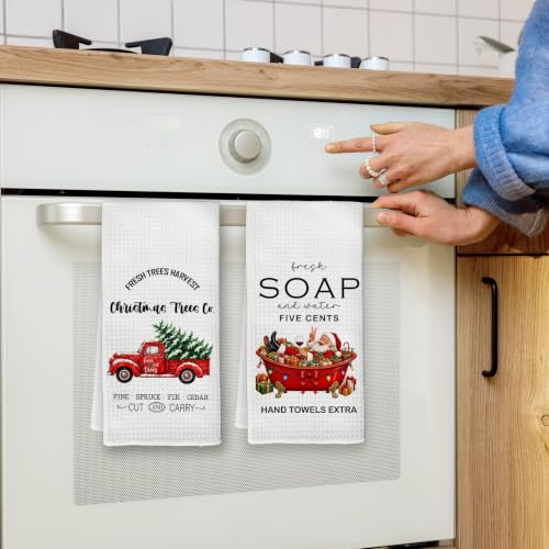 Christmas / 2 Red Truck Bathroom Towels Set - 16x24 Inches, Decorative Hand Towels