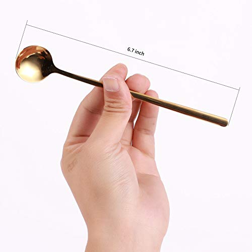 4-Piece Stainless Steel Gold Coffee Spoons, 6.7-Inch Long Handle Stirrers
