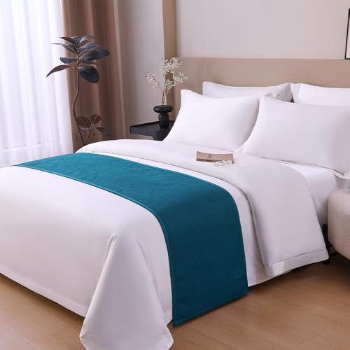 Seaphyr Peacock Blue King Bed Runner - Solid Color Decorative Bed Scarf