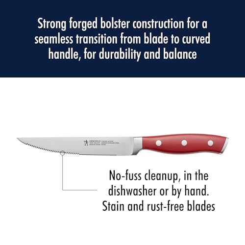 Henckels Forged Accent 4-Piece Razor-Sharp Steak Knife Set, Red
