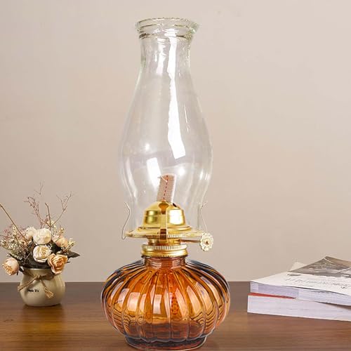 Large Glass Oil Lamp - 13-Inch Rustic Kerosene Hurricane Lantern