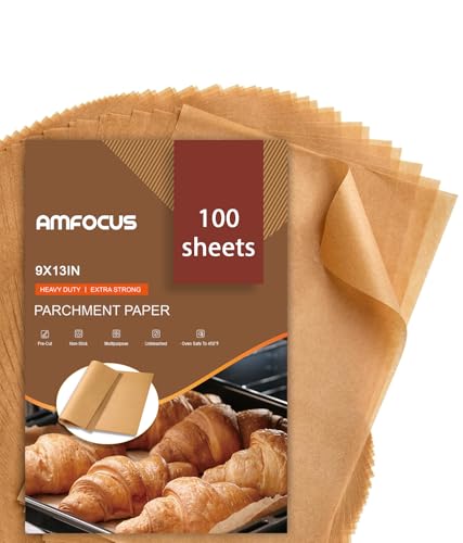 Precut Unbleached Parchment Paper Sheets 9x13 - Non-Stick Baking Paper, 100 Pack