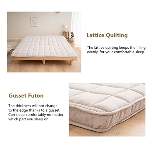 Japanese Padded Futon Mattress, Queen Size Foldable Floor Sleeping Bed