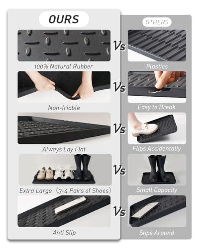 Heavy Duty Rubber Boot Tray - 16x27.5 Inch Waterproof Shoe Mat for Entryway