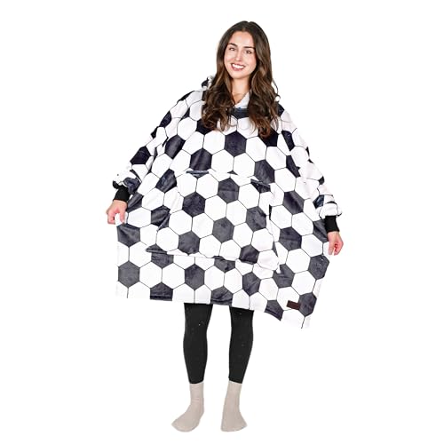 Tirrinia Oversized Sherpa Blanket Hoodie - One Size Soccer Ball White