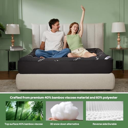 BEDLORE Queen Bamboo Mattress Topper - Thick Pillow Top Pad Dark Gray