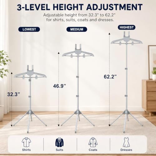 Foldable Garment Steamer Stand with 360° Rotating Hanger and Ironing Glove