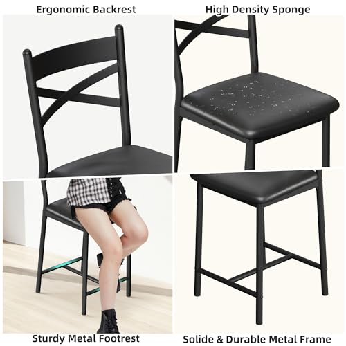26-Inch Counter Height Bar Stools with Back - Set of 4, Black PU Leather