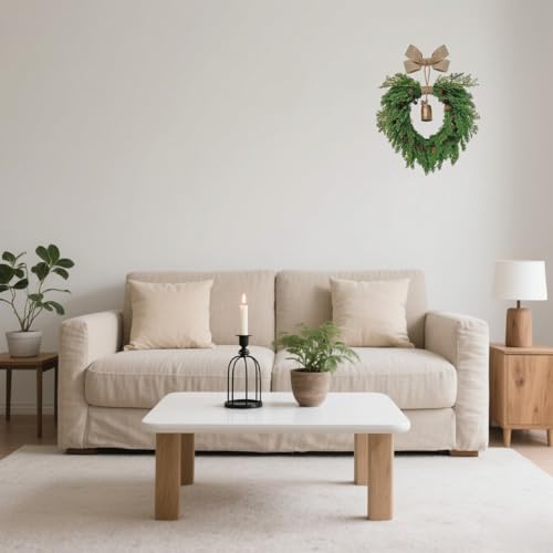 Jauksrola Bell Pinecone 20in Heart-Shaped Christmas Wreath - Front Door, Indoor/Outdoor