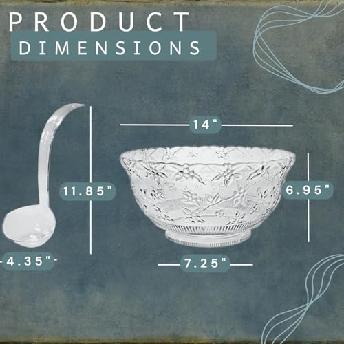 3-Gallon Plastic Punch Bowl with 2 Ladles - Embossed Clear Party Serveware