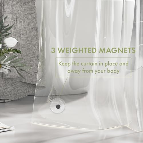 AmazerBath Clear Shower Curtain Liner 72x72 Waterproof PEVA with Magnets